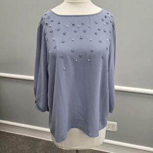 LC Lauren Conrad Blue Embellished Blouse